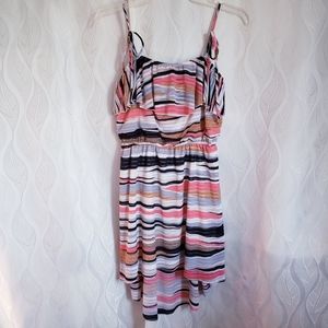 Takara Striped Flounce High Low Tank Mini Dress